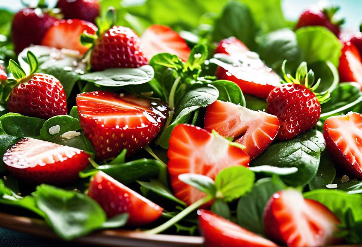 Recette salade de fraises et roquette : vinaigrette à la menthe fraîche